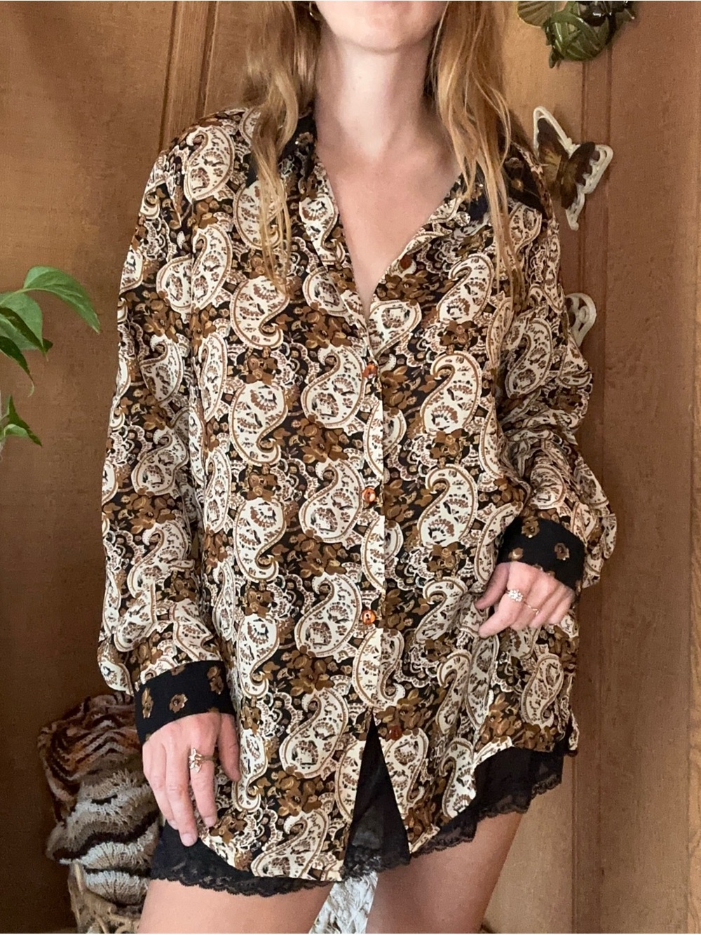Vintage 80s/90s Jordan Paisley Floral Button Up Blouse | Large